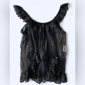 Vintage 90s Kasara Black Nylon Coquette Nightgown Sleepwear Lingerie Top Small